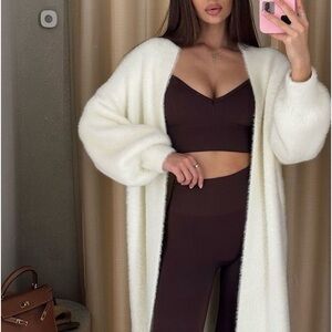 Long white cardigan sweater coat women Maje